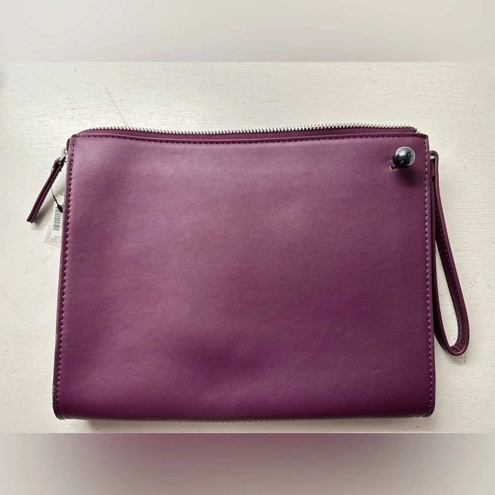 White House Black Market Real Suede Faux Leather Clutch Bright Purple BNWT - Picture 2 of 10